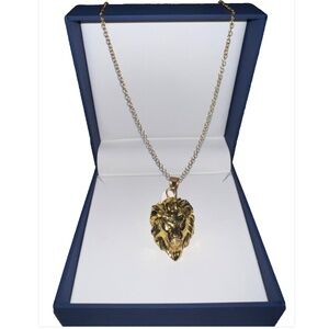 Lion Pendant and 20 Inch Necklace Chain Gold Tone Stainless Steel